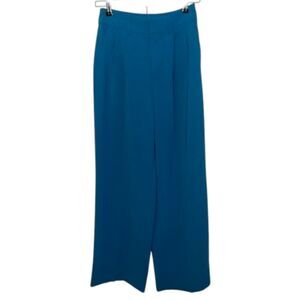 481 Women’s Wide-Leg Pleated Trousers – Teal Blue High-Rise Dress Pants